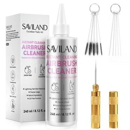SAVILAND Airbrush Cleaner Kit: 10S Instant 240ml Airbrush Cleaning Kit Low Odor Acetone Free with Cleaning Brush & Needle Nozzle Reamer Full Tool Set for Clog Removal Nail Art Airbrush Pro - color: Grey