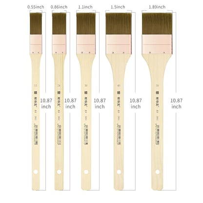 XDT#2802 Hake Brush 5Pc Set- Flat Watercolor Brush with Nylon Hair,Versatile Hake Paintbrush for Painting & Broad Strokes - size: Nylon 5Pc