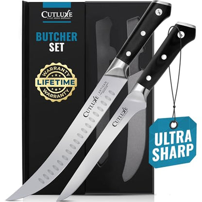 Cutluxe Butcher Carving Set, Cimeter Breaking & Boning Knife for Meat - size: 2-Piece Set (Cimeter & Boning)
