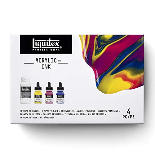 Liquitex Professional Acrylic Ink, 1-oz (30ml), Pouring Technique, Primary Colors, Set of 4 | Ultra Fluid Acrylic, Highly Pigmented, Dye-Free, Non-Fading, Satin Finish, Permanent When Dry, Lightfast - color: Pouring Set - Primary Colors