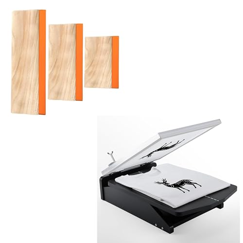 Caydo 3 Pieces 3 Sizes Screen Printing Squeegee, 75 Durometer Wooden Ink Scraper for Screen Printing Fabric, 5.9 Inch, 9.4 Inch and 13.7 Inch with 15.7x12.2inch Screen Printing Press