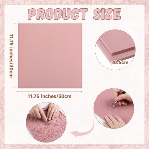 FunooFuno 11.75'' x 11.75'' 2 Pack Pink Rubber Linoleum Carving Blocks for Printmaking, 0.24'' Thick Linocut Soft Rubber Carving Block for Stamp Making Supplies Craft Materials DIY Artists Beginner - size: 11.75 x 11.75 inch