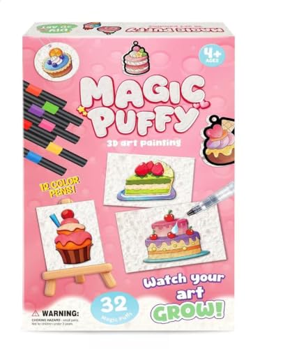 MZYTOZA Magic Foam Texture Painting Kit - 3D Art Craft Magic Puffs Paint Kit, 15 Mess-Free Paint by Number Craft for Kids (Pink) - color: Pink