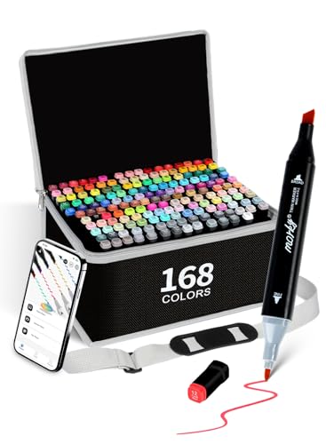 168 Colors Alcohol Markers with Free App Chisel & Fine Tip Coloring Markers | Alcohol-Based Markers for Adults Artist | Dual Tip Artist Markers for Drawing Sketching llustration | Great Gift Idea - color: 168 +2 Colors