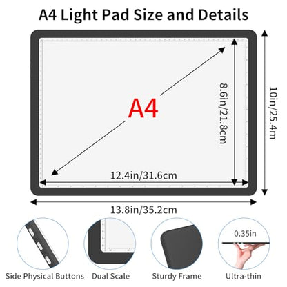 Rechargeable A4 Diamond Art Light Board with Carry Bag, 9000 Lux Tracing Light Box with Side Physical Buttons, 3 Colors & 6 Levels of Brightness, LED Light Pad for Diamond Painting, Weeding Vinyl - size: A4 with Bag