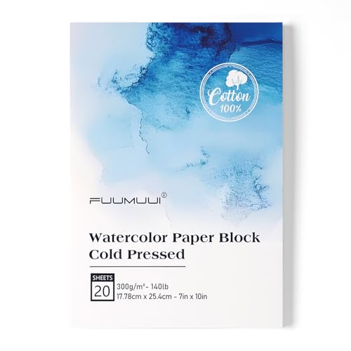 Watercolor Paper Block 7x10 Inch, Fuumuui 100% Cotton Paper Pad, 20 Sheets, Cold Pressed, Acid-Free, 140 lb/300gsm for Painting, Drawing, Art Journaling, Professional Artist Quality - color: Cold Press, size: 10“×7”