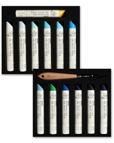 PHOENIX Blue Oil Paint Stick - Set of 12 Ocean Marine Colors 37ml Large Soft Oil Pastels for Artists - color: 12 Marine Colors