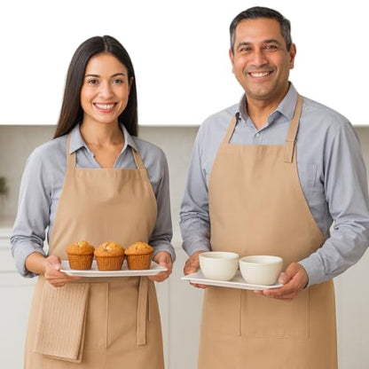 Native Fab Kitchen Apron 2 Pack - 100% Cotton Adjustable, Durable Apron with Pockets, Perfect for Cooking, Baking, Grilling - color: Beige
