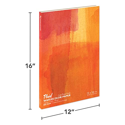 Fluid Watercolor Paper Block, 12 x 16 inches, 15 White Sheets, 140 lb (300 GSM) Cold Press Pad for Artist Painting and Wet Media - size: 12 x 16 Block