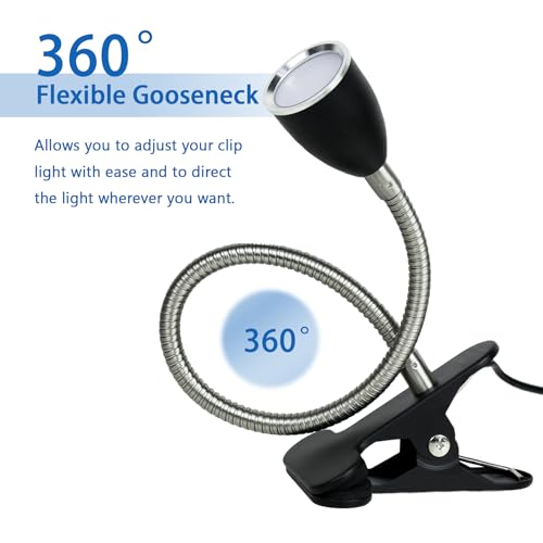 LALISU Desk lamp Eye-Caring Table Lamps, 360°Rotation LED Desk Clip Lamp - color: Black with Dimmer