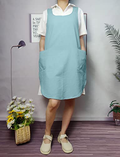 Cotton Cross Back Aprons Solid Color Cooking Kitchen Garden Smock for Women Girls with Pockets - color: Green