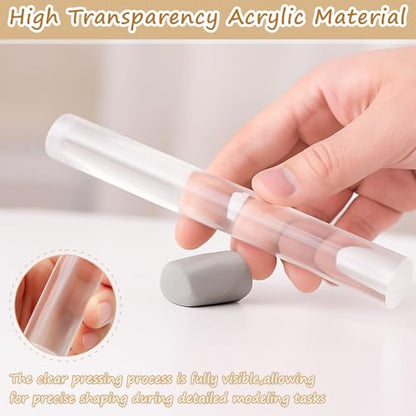 2-Piece Polymer Clay Acrylic Rolling Pin Set – Clear Slab Roller Tools with Thickness Rings for DIY Sculpting & Air-Dry Clay Projects
