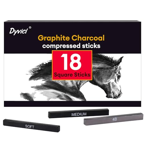 Dyvicl Compressed Graphite Charcoal Sticks, Black White Charcoal for Drawing, Sketching, Shading, Blending, Pack of 18 Charcoal Drawing Set for Beginners, Artists