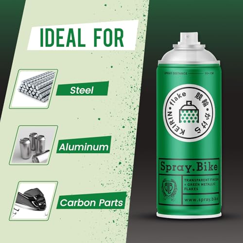 Spray.Bike Keirin Flake Finishing Coat - Matataku Green, 400ml | Metal Flake Spray Paint Coating | Glitter Spray Paint Topcoat for Steel, Aluminum - color: Flake Green