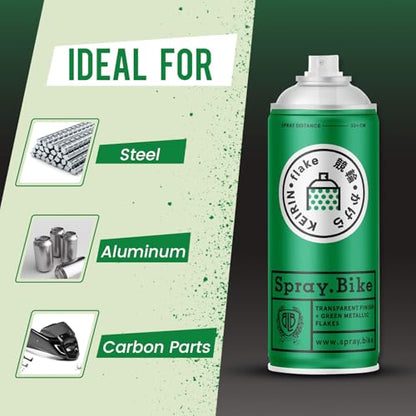 Spray.Bike Keirin Flake Finishing Coat - Matataku Green, 400ml | Metal Flake Spray Paint Coating | Glitter Spray Paint Topcoat for Steel, Aluminum - color: Flake Green