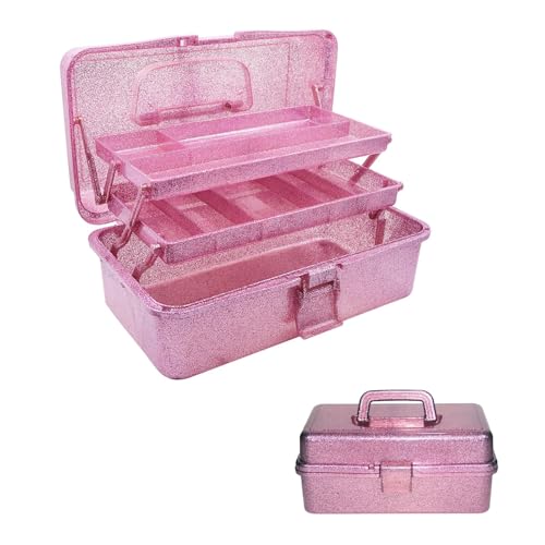 12.2inch 3-Layer Art & Craft Storage Organizer, Portable Plastic Tackle Box, Multipurpose Case for Sewing Supplies, Medicine, Makeup, Painting Tools, Pink - color: Pink