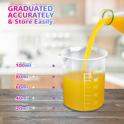 LEOBRO 24 PCS 100ml Resin Measuring Cups, Graduated Epoxy Resin Mixing Cups, Small Plastic Beakers, Plastic Measuring Cup for Paint, Art Craft, Soap Candle Tumbler Making
