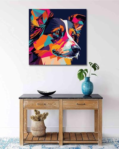 TOCARE Framed Paint by Numbers Kit for Adults Beginners & Kids Ages 8-12,12x12inch Border Collie Paint by Number with Frame,Dog Paint by Numbers Framed Canvas for Amimal Lover(Without Easel) - color: TC-F-295