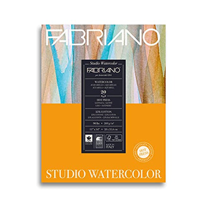 Fabriano Studio Watercolor Pad, Hot-Press, 11" x 14", 90 lb., 20 Sheets - color: White - 20 Sheets, size: 11 x 14, style: Hot-Press 90lb