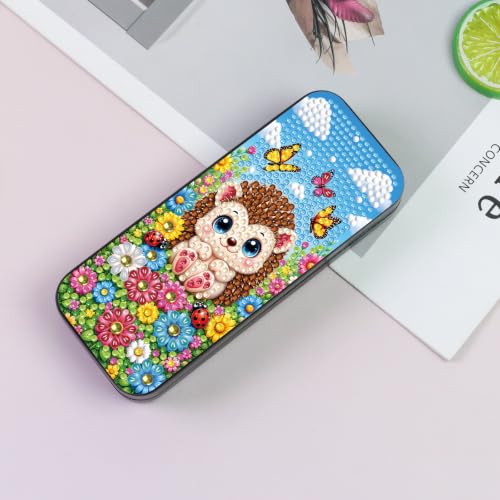 FlyingMage 5D Diamond Art Painting Kit, Hard Shell Eyeglasses Glasses Case | Flower Hedgehog DIY Diamond Dots, Small Gem Art Paint Mosaic Kits, Cute Rhinestone Sunglasses Case for Adults Beginner Women - color: Multicolor Flower Hedgehog