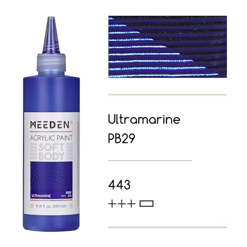 MEEDEN Soft Body Acrylic Paint: Ultramarine Blue Matte Finish 250ml/8.45oz | Bulk Acrylic Colors in Ergonomic Bottle - Fluid Flow Art Paints for Artists Canvas Painting - color: Ultramarine