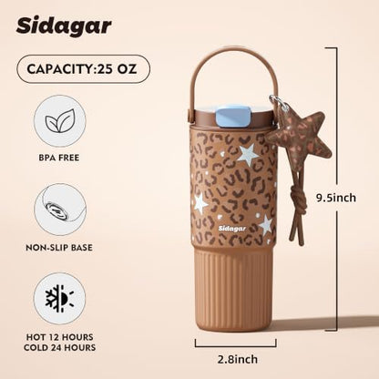 26 oz Insulated Stainless Steel Tumbler with Straw & Handle Black - color: Brown