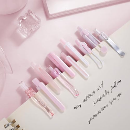 10PCs Pastel Gel Ink Pen Set,Retractable Black Ink Pens 0.5mm Fine Point - color: Pink
