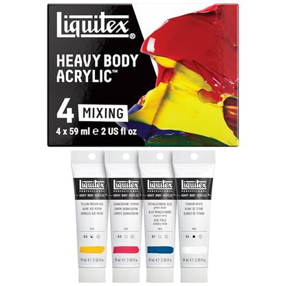 Liquitex Heavy Body Acrylic Paint Set, 4 x 59ml, Mixing Primary Color Set - size: 8 Ounce (Pack of 1), style: Mixing Set 4 x 59ml (2-oz)