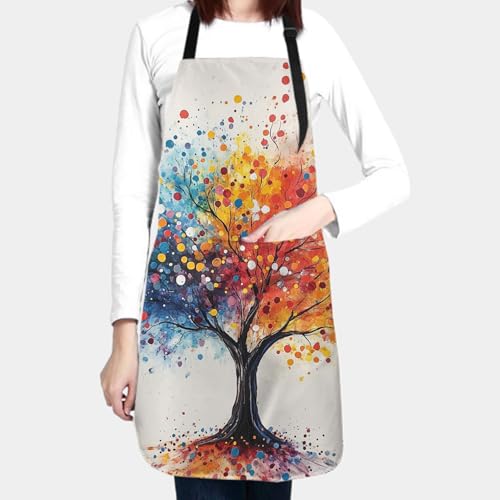 Imiss Waterproof Stain-Resistant Cooking Chef Aprons for Grill BBQ Baking 27 X 31 Inch - color: Colorful Painting Tree