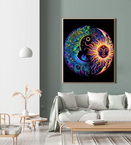 Moon Paint by Number for Adults, Paint by Numbers for Adults Beginner - color: Sun and Moon Symbol