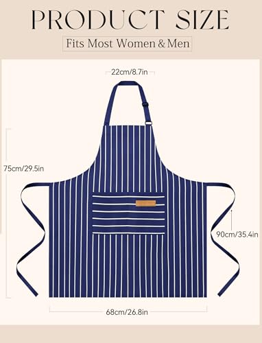 2 Pack Kitchen Cooking Aprons, Soft Aprons for Women Men with 2 Pockets Chef Apron with Adjustable Neck Strap and Long Tie - color: Navy Blue/Red