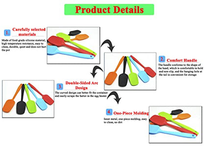 6-Piece Small Silicone Spatula Set, 8.2" Heat Resistant Spoonula | Flexible mini jar scrapers for baking and mixing. Seamless hygienic design. Dishwasher safe. Multi-color set.