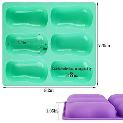 Sakolla 2 Pack 6 Cavity DIY Silicone Soap Molds Classical Handmade Silicone Molds for Bath Bombs, Craft Soap Making Supplies - color: Oval/Green & Purple