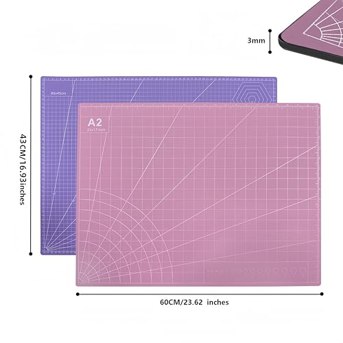 23" x 17" Self Healing PVC Cutting Mat, A2-Pink or Purple | Large, Double Sided, Gridded Rotary Cutting Board, For Craft, Quilting, Fabric, Scrapbooking, Sewing - color: A2-Pink or Purple