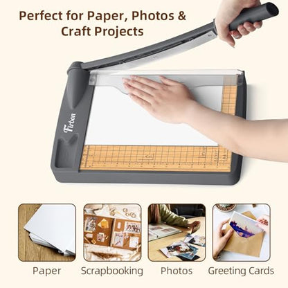 Firbon 12 Inch Wood Guillotine Paper Cutter, Heavy Duty Paper Trimmer | 12-Sheet Capacity | Stable Wood Base| Precision Dual Scales | Paper, Cardstock & Photo Trimmring| Office & Home Use