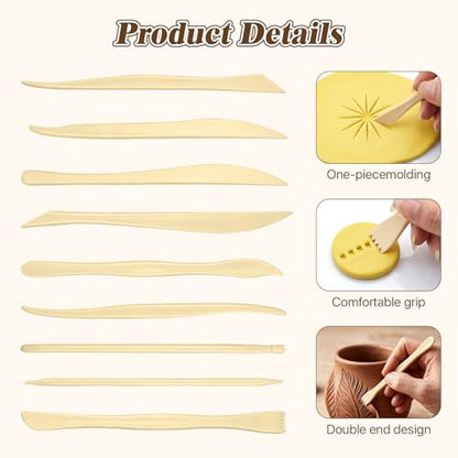Akamino 100 Pcs Clay Sculpting Tools, 10 Different Shapes 6'' Double Ended Plastic Polymer Clay Modeling Tools Kit, Pottery Trimming Supplies for DIY, Carving, Smoothing, Shaping