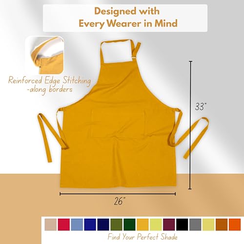 Native Fab Kitchen Apron 2 Pack - 100% Cotton Adjustable, Durable Apron with Pockets, Perfect for Cooking, Baking, Grilling - color: Mustard Yellow