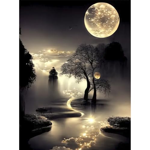 COHAYISY Moon Beach Diamond Art Kits for Adults, 5D Seaside Moonlight Diamond Painting Kits for Beginners, DIY Full Drill Dots Gem Art Paint for Home Wall Decor 12 x 16 Inch - color: 25-36 Moon Beach