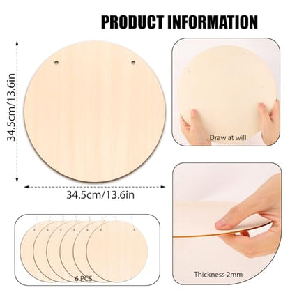 DIYDEC 6 Pack Wood Circles for Crafts 14 Inch Unfinished Wood Slices Blank Wooden Door Hanger Sign Round Wood Discs with Bows Twine Glue Point for DIY Crafts Painting Christmas Home Holiday Decor | Round Wood Discs with Bows Twine Glue Point for DIY Craft