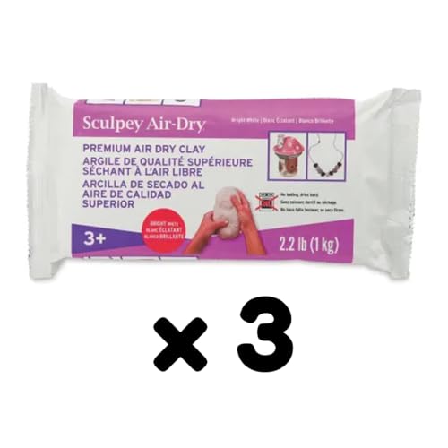 Sculpey Air-Dry, Premium Air Dry Clay, Bright White, No Baking Required, 2.2 lb. (1 kg), Pack of 3, 6.6 lbs. Total - color: White, 3-Pack