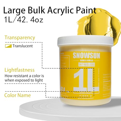 SNOWSUN Heavy Body Acrylic Paint, 1L (40oz) Bulk Lemon Yellow - Non Toxic Artist Grade Thick Paint for Canvas, Wood, Ceramic & Crafts - color: lemon-yellow