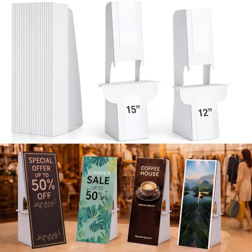 30 Pack Cardboard Easel Stand 15" & 12" Self Adhesive Cardboard Easel Back Display Stand for Table Top Photo Picture Poster Foam Board Painting Canvas Art Craft Retail Wedding Sign Holder - size: 12" & 15"