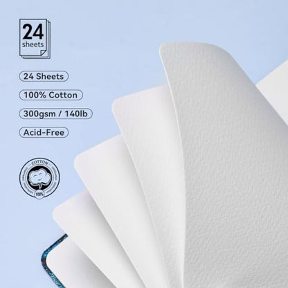 Lightwish Square Watercolor Journal,100% Cotton,300gsm/140lb,Acid-Free,24 Sheets Cold Press Watecolor Sketchbook for Artists Adults Students,6.29 * 6.29 Inches(Blue Starry Sky) - color: Blue Starry Sky