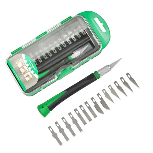 Precision Craft Knife Set with 15 Replacement Blades - Ergonomic Non-Slip Handle Hobby and Exacto Knife Set with Protective Cover for Art, Scrapbooking, Architecture Modeling, Stenciling (Green) - color: Green