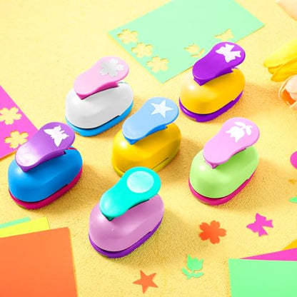 CHENGU Hole Punches 6 Shapes with Cardstock for Kids,Fresh Style,1 Inch | Paper Punchers Ideal for Scrapbooking Card Making, Star, Circle, Bow, Butterfly, Flower, Classroom Craft Supplies - size: 1 Inch, style: Fresh Style