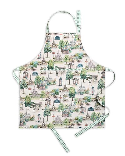 Maison d' Hermine Aprons for women with Pocket 100% Cotton (27.50"x31.50") | Adjustable Neck Strap & long ties Apron Men Chef Wedding Cooking Gardening Server Maid - color: 063 - Paris Voyage
