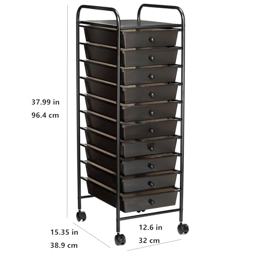 Simply Tidy 10 Drawer Matte Black Rolling Cart - Mobile Organizer with Removable Drawers, Swivel & Locking Casters, Durable Tubular Frame - 1 Set - color: Matte Black