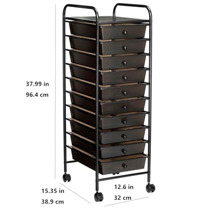Simply Tidy 10 Drawer Matte Black Rolling Cart - Mobile Organizer with Removable Drawers, Swivel & Locking Casters, Durable Tubular Frame - 1 Set - color: Matte Black