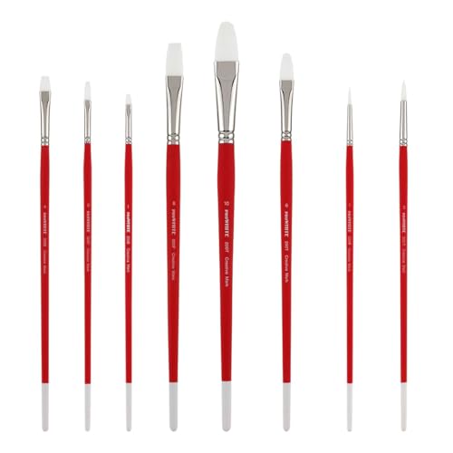Creative Mark Pro White Soft Filament Acrylic Paint Brushes - Assorted Professional Set of 8 - Seamless Ferrule - Short Wood Handle Brushes for Acrylic Painting, Watercolor, Gouache, Oils & Casein - size: Assorted