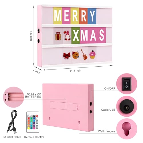 Cinema Light Box, A4 Size 16 Color Changing with 400 Letters Symbols(Pink) - color: Pink
